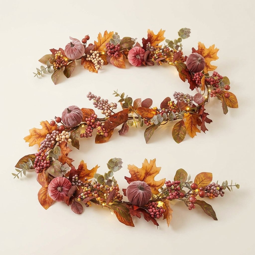 1.4m Pre-Lit Luxury Velvet Pumpkin Meadow Garland with 50 Micro LEDs