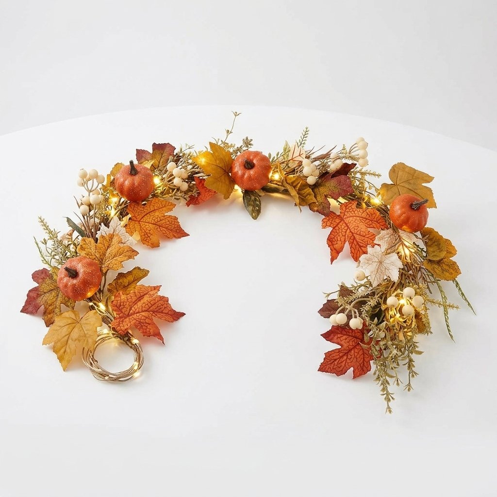 1.5m Pre-Lit Pumpkin Autumn Garland with 20 Warm White LED Lights