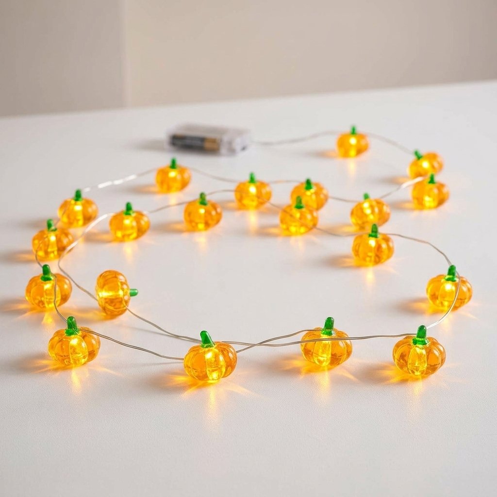 20 Pumpkin Micro LED String Lights with Timer, 2m Clear Cable
