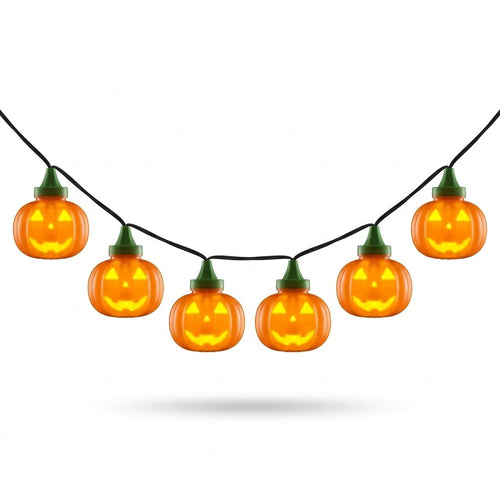 6 Animated Jack-o'-Lantern LED String Lights with Alternating Faces