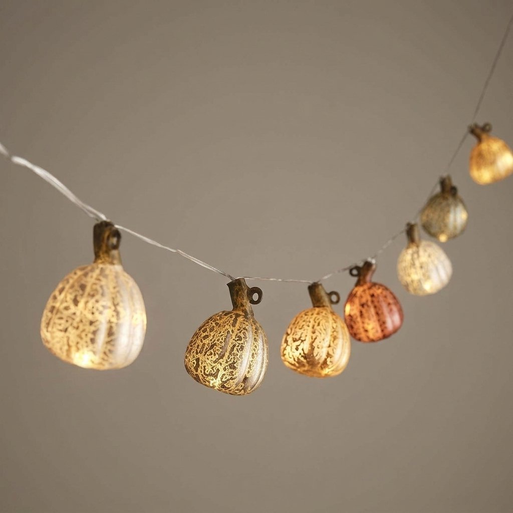 8 Glass Pumpkin LED String Lights with Warm White Micro LEDs and Timer