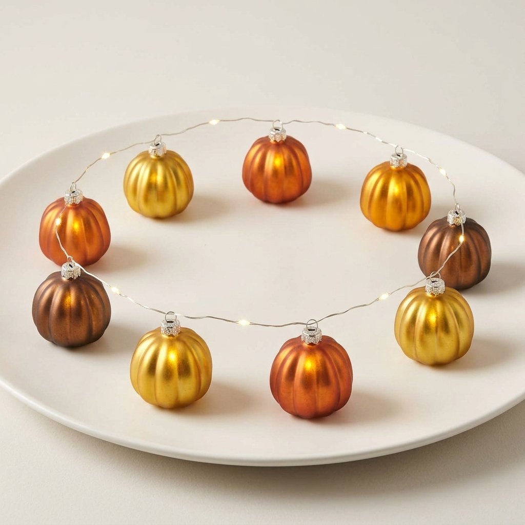 9 Metallic Pumpkin LED Micro String Lights with 6-Hour Timer