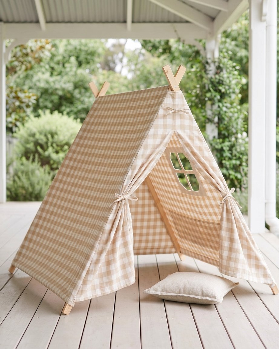 A-Frame Play Tent in Beige Gingham