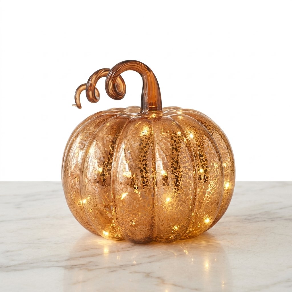 Amber Mercury Glass Light-Up Pumpkin Decoration with LED Fairy Lights