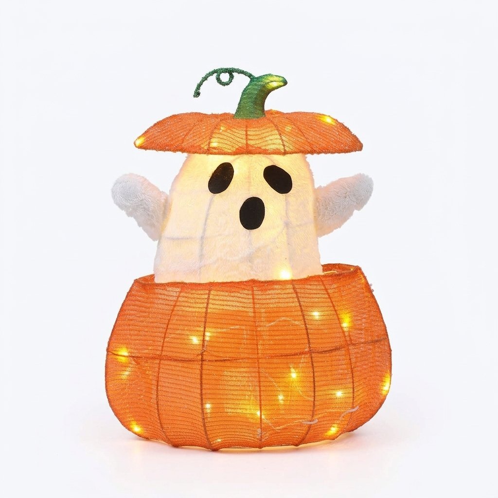 Animated Light-Up Ghost in a Pumpkin Halloween Decoration with Warm White LEDs