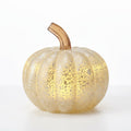 Antique White Glass Pumpkin with Warm LED Light and Amber Stem