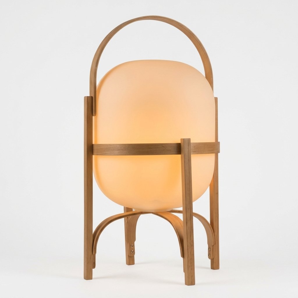 Arcoven Veya Lantern Table Lamp with Opal Glass Globe and Arched Wooden Frame
