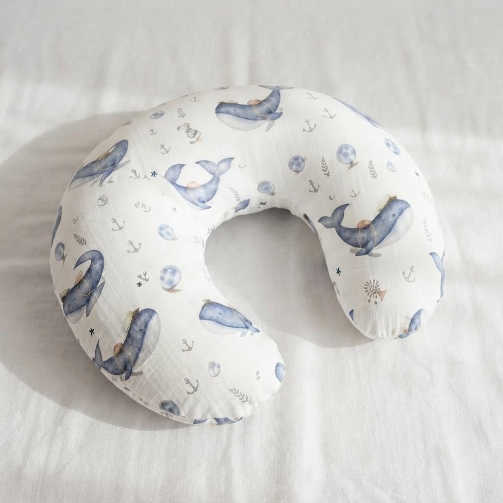 Baby Nursing Pillow with Whale Print