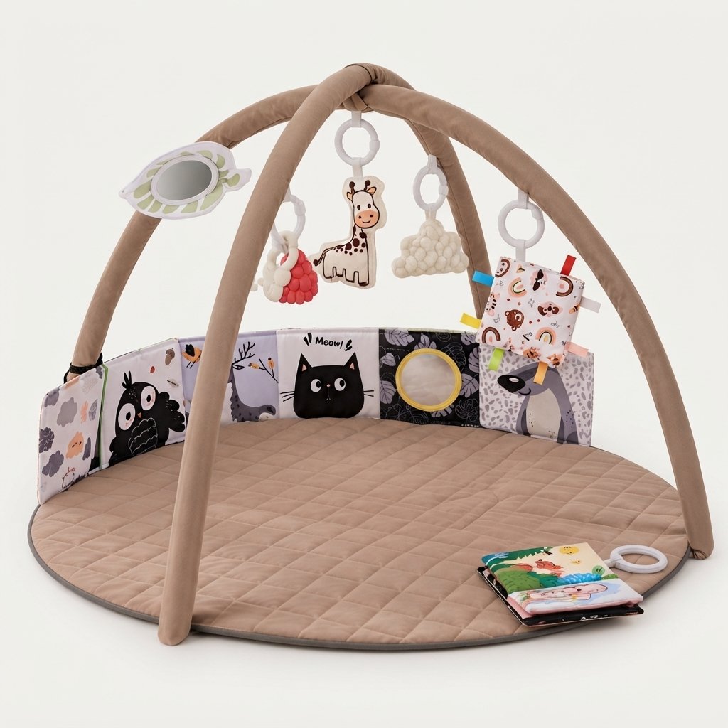 Baby Play Gym Mat with Six Sensory Toys