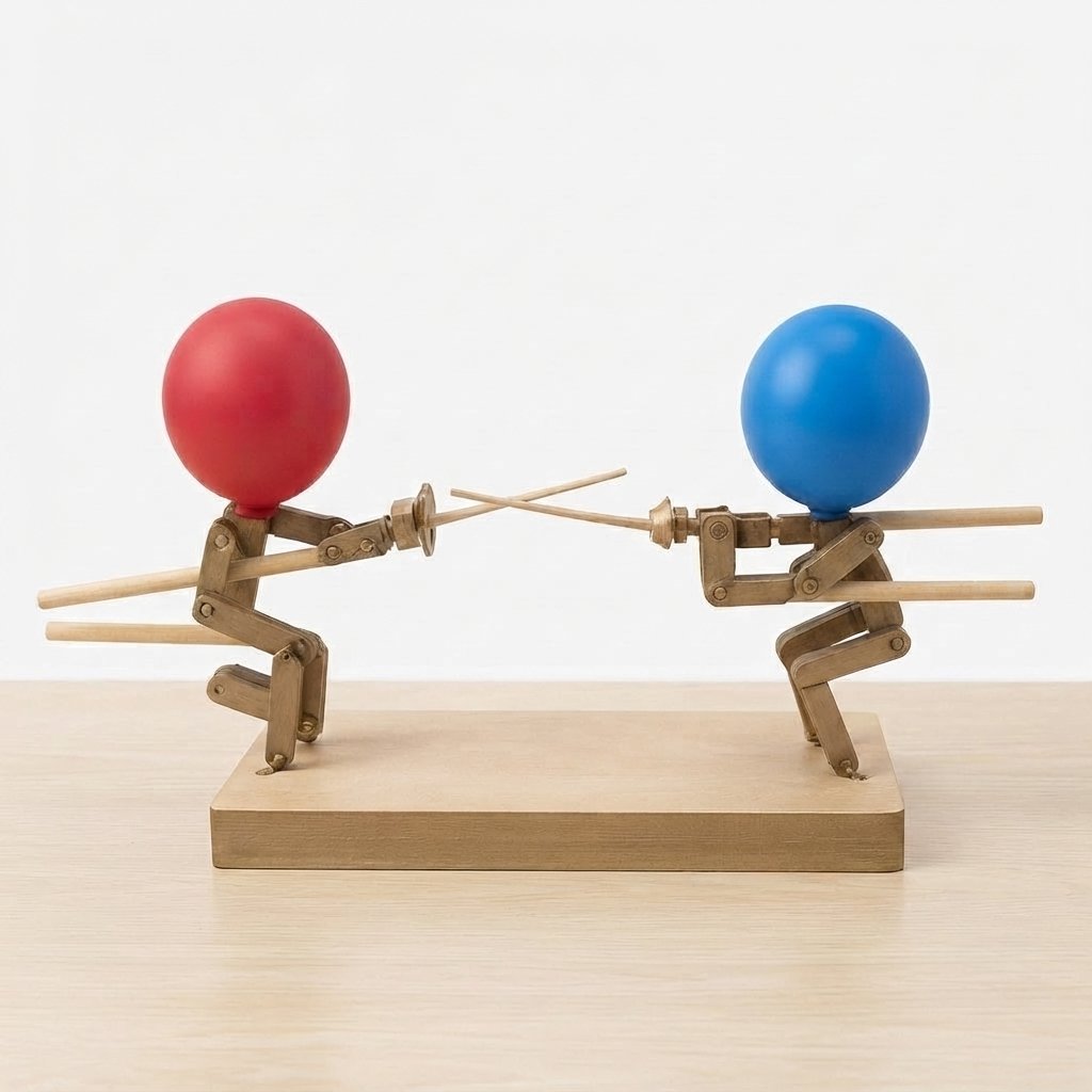 Balloon Fencing Duel – Wooden Puppet Game