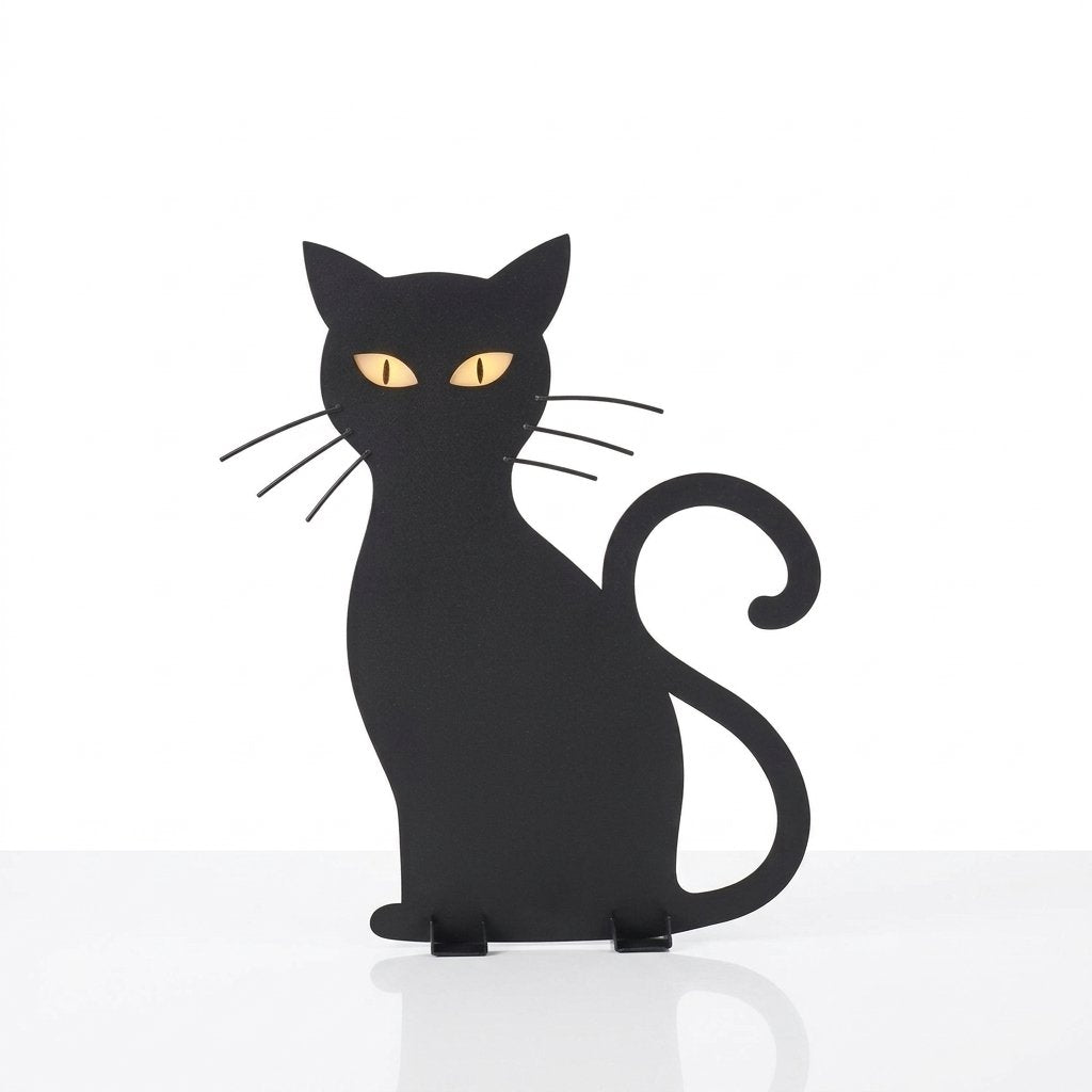 Black Cat Halloween Silhouette with Glowing LED Eyes – Outdoor Garden Stake Light