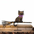 Black Cat on a Broomstick Outdoor LED Halloween Decoration with Timer