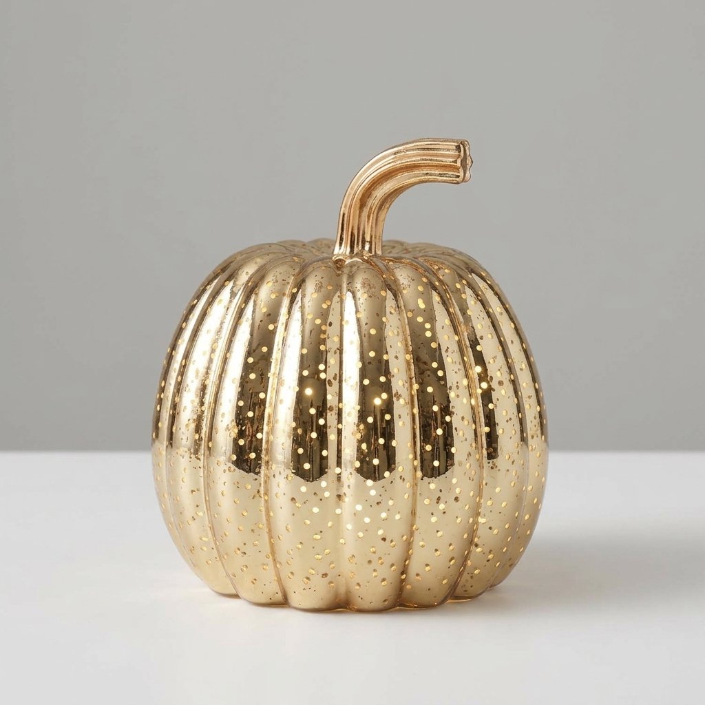 Brass Mottled Glass Pumpkin Trio with Warm White LED Lights