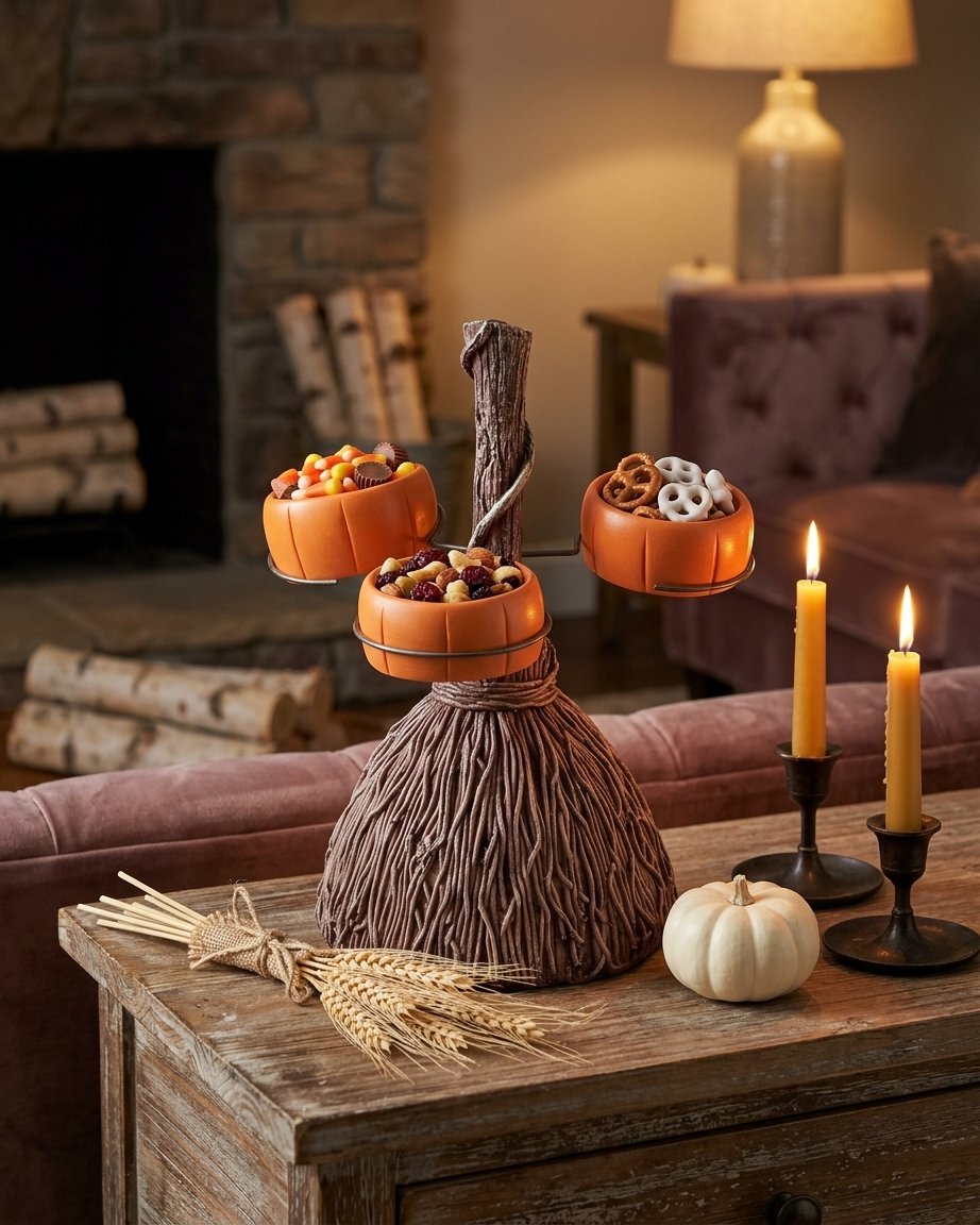 Broomstick Serving Bowl Set, Halloween Resin Centrepiece