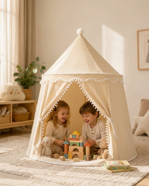 Children's Castle Play Tent with Pom-Poms