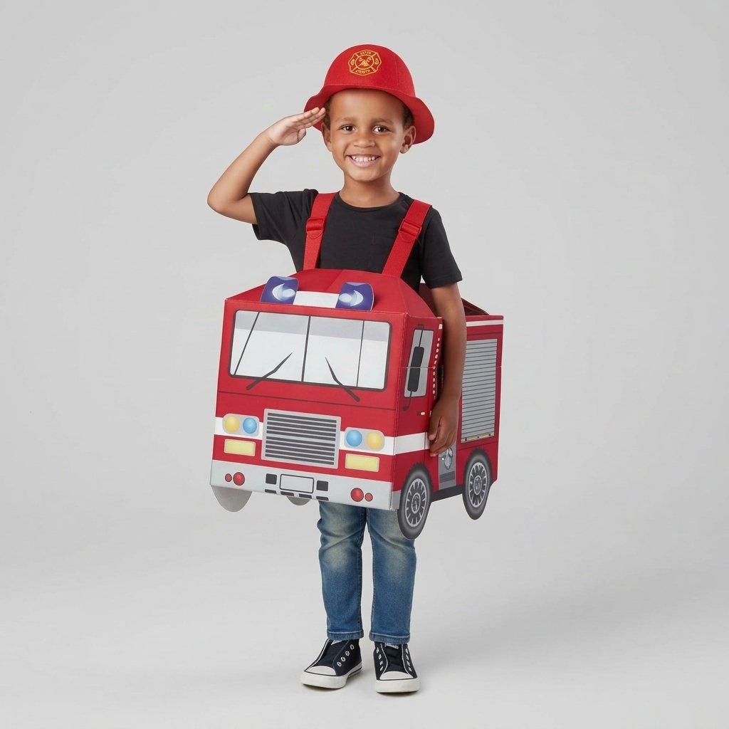 Children's Firefighter Costume Set with Fire Chief Jacket, Hat and 3D Fire Engine Backpack