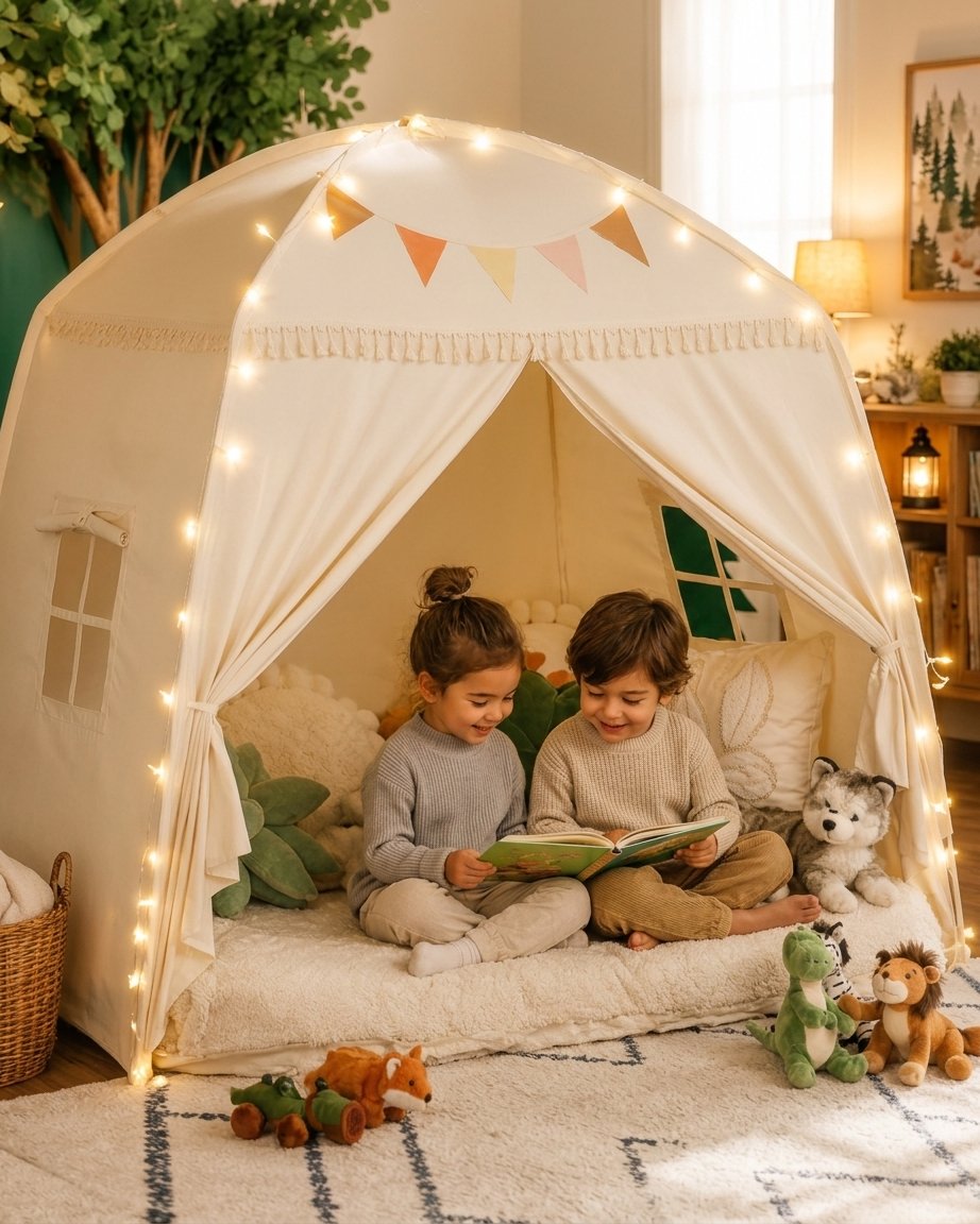Children's Play Tent with Lights & Flags