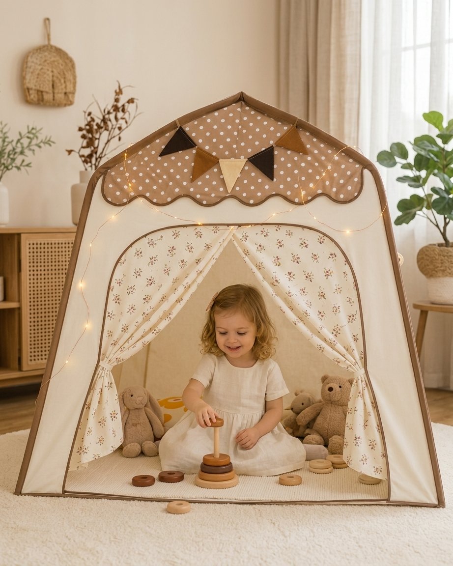 Children's Polka Dot Play Tent with Curtains