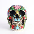 Colourful Floral Resin Skull Ornament with Raised Vine Detail