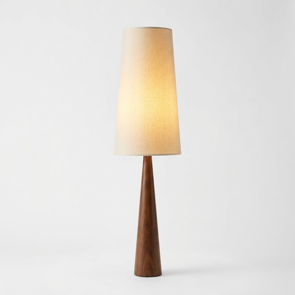 Conical Solid Wood Wabi-Sabi Lamp with Fabric Shade – Table Lamp and Floor Lamp