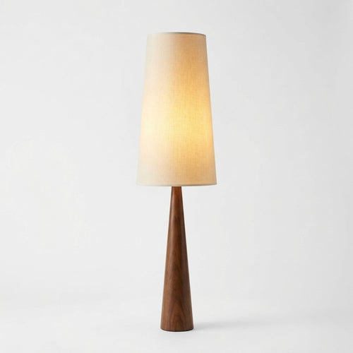 Conical Solid Wood Wabi-Sabi Lamp with Fabric Shade – Table Lamp and Floor Lamp