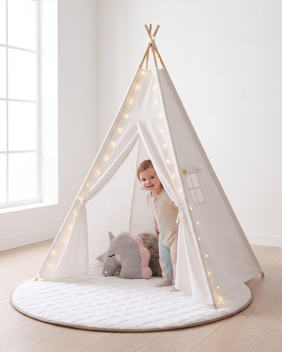 Cotton Canvas Teepee, Mat & Lights Bundle