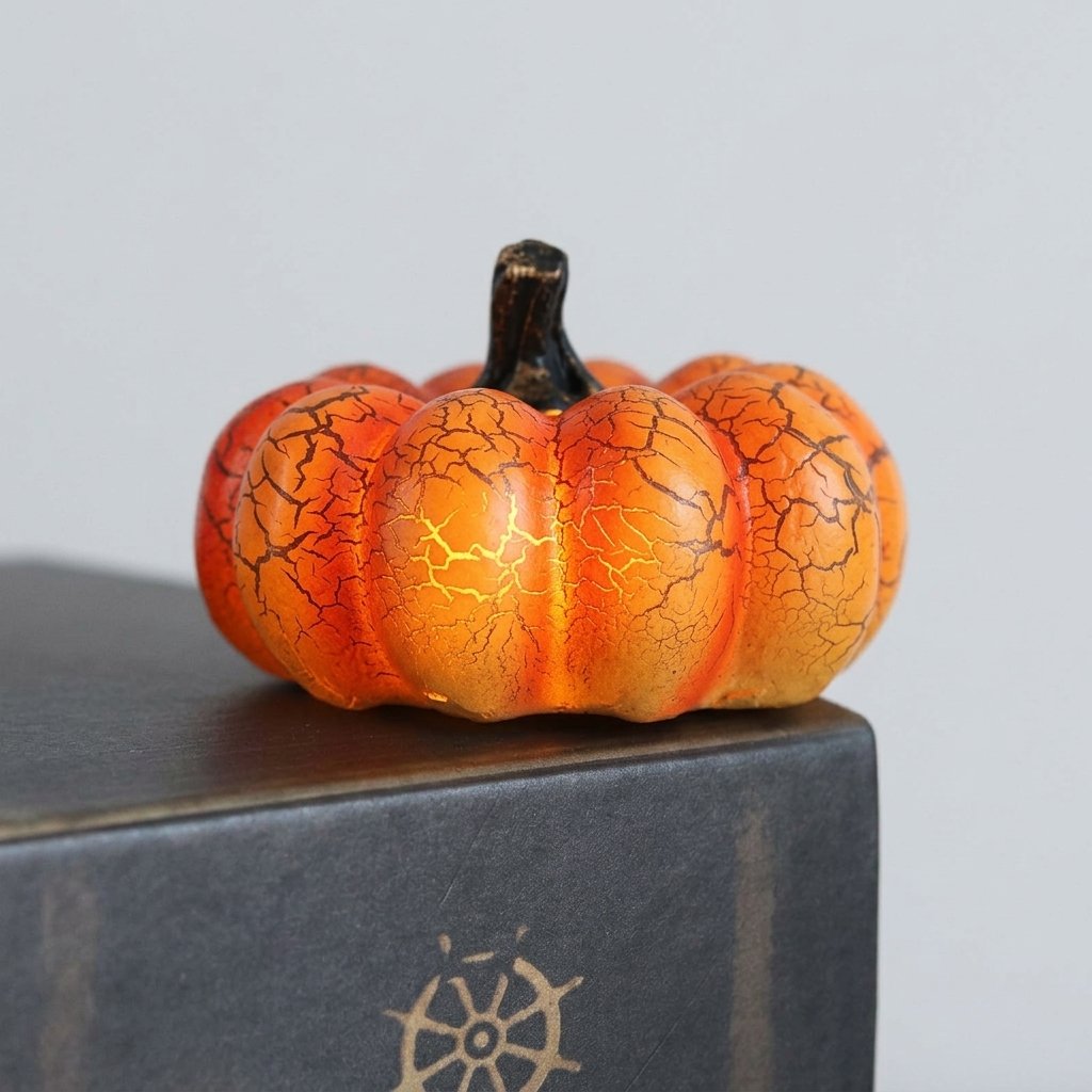 Crackle-Finish Miniature Pumpkin Lanterns with Warm LED Glow