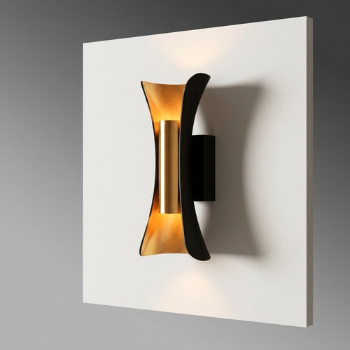 Curved Hourglass Outdoor and Indoor Wall Light with Brass Reflector