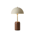 Dome Shade Table Lamp with Timber Base and Brass Stem