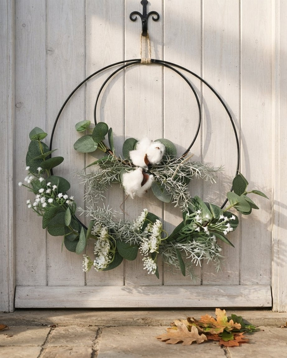 Double Hoop Wreath with Cotton & Eucalyptus