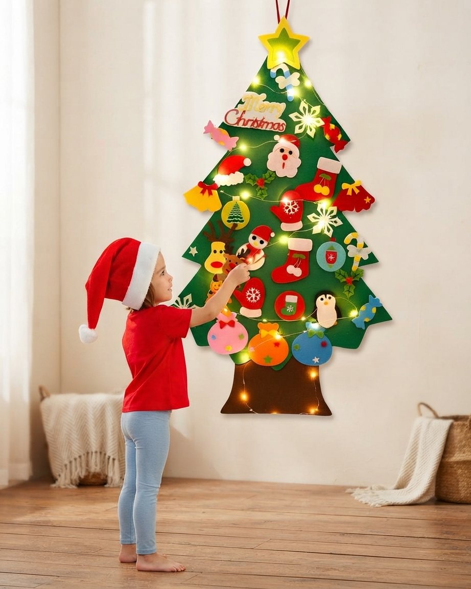 Felt Christmas Tree with Lights for Kids