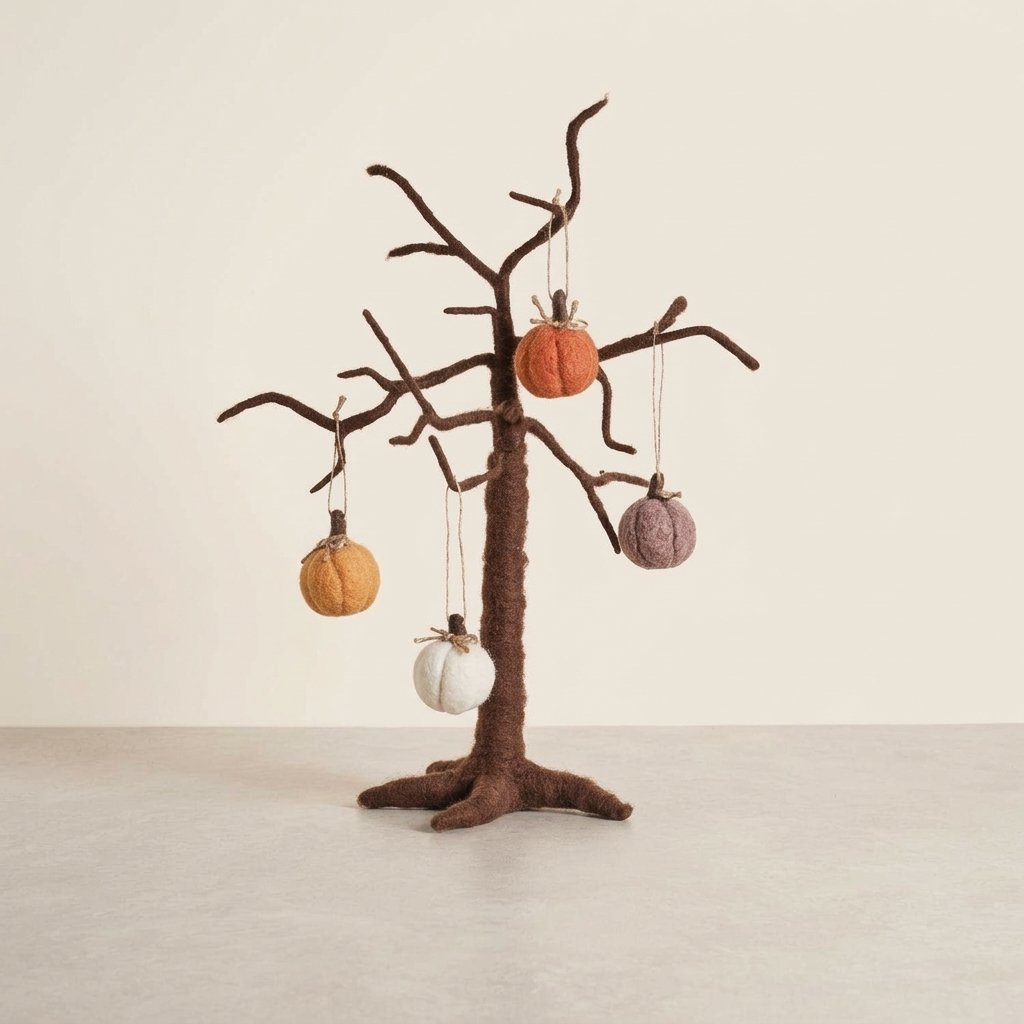 Felt Twig Tree with Hanging Felt Pumpkin Decorations Bundle