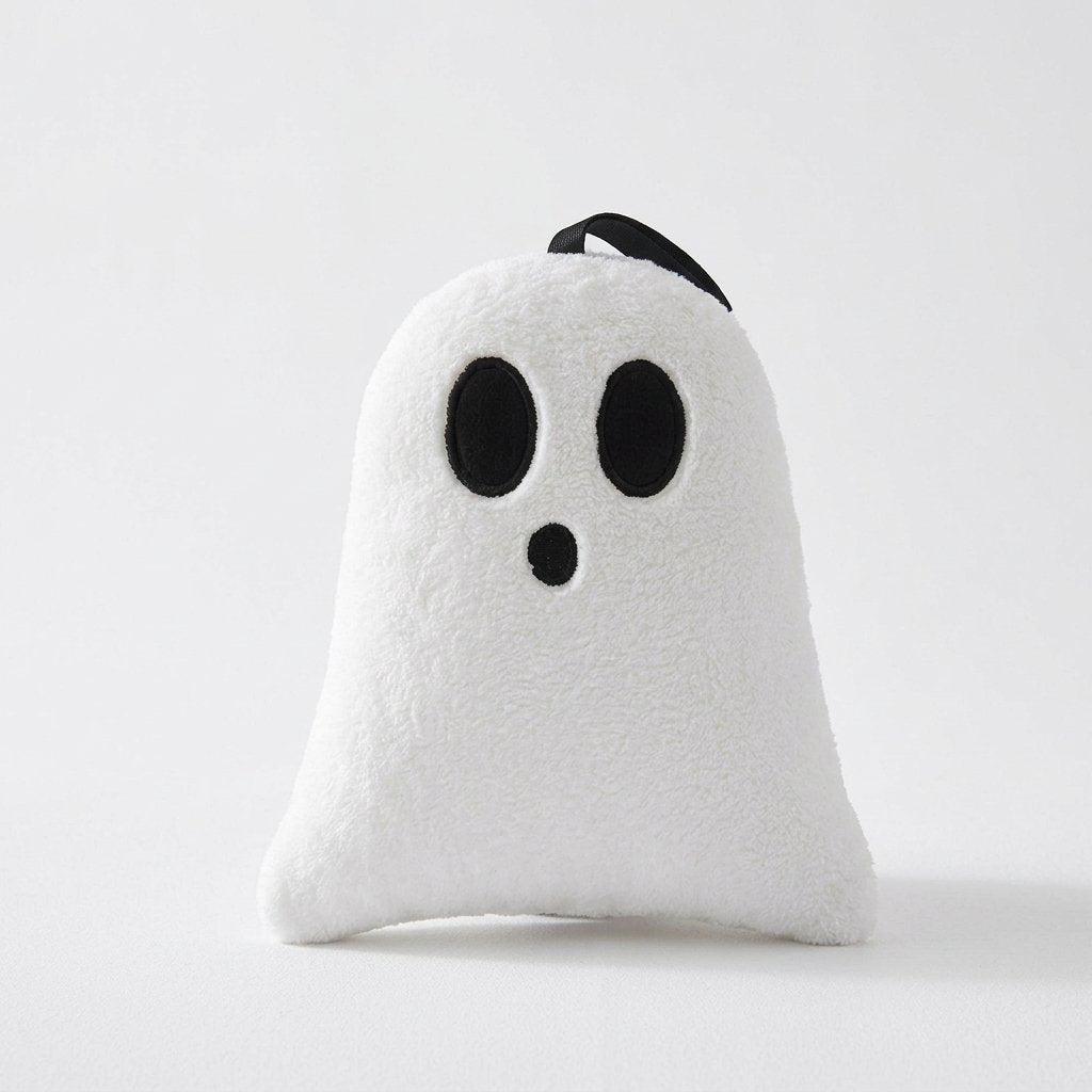 Ghost-shaped Halloween hand towel with hanging loop – coral fleece, three face designs