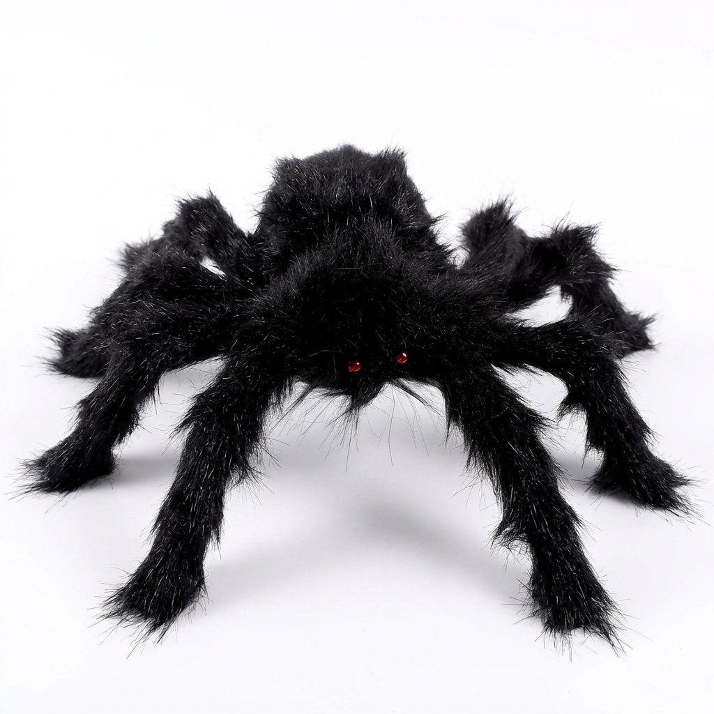 Giant Hairy Spider Halloween Decoration Set with Stretchable Web – 2 Spiders Included