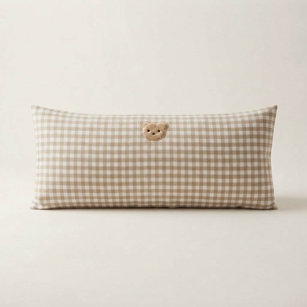Gingham Bear Baby Pillow, Cotton