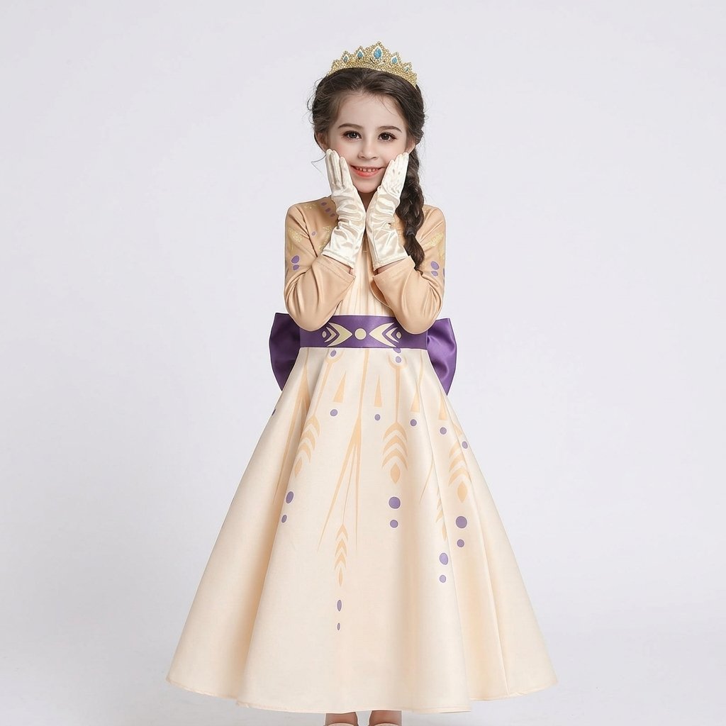 Girls' Princess Costume Dress with Tiara, Sceptre and Accessories – Cream and Purple