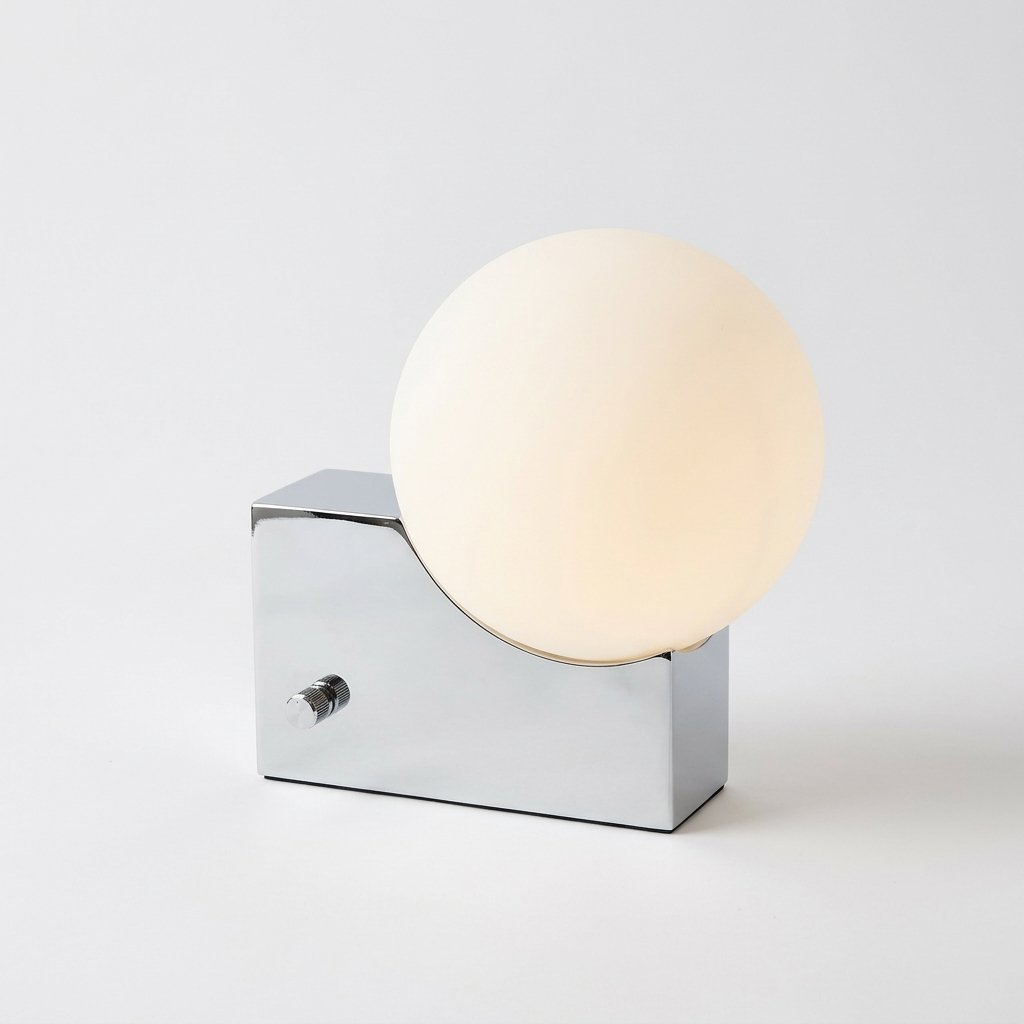 Globe Block Table Lamp with Frosted Glass Sphere and Metal Base
