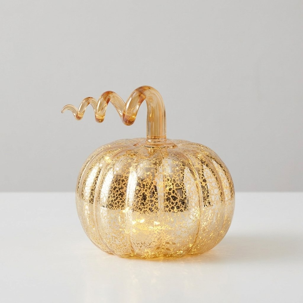 Gold Mercury Glass LED Pumpkin Decoration with Warm White Micro Lights