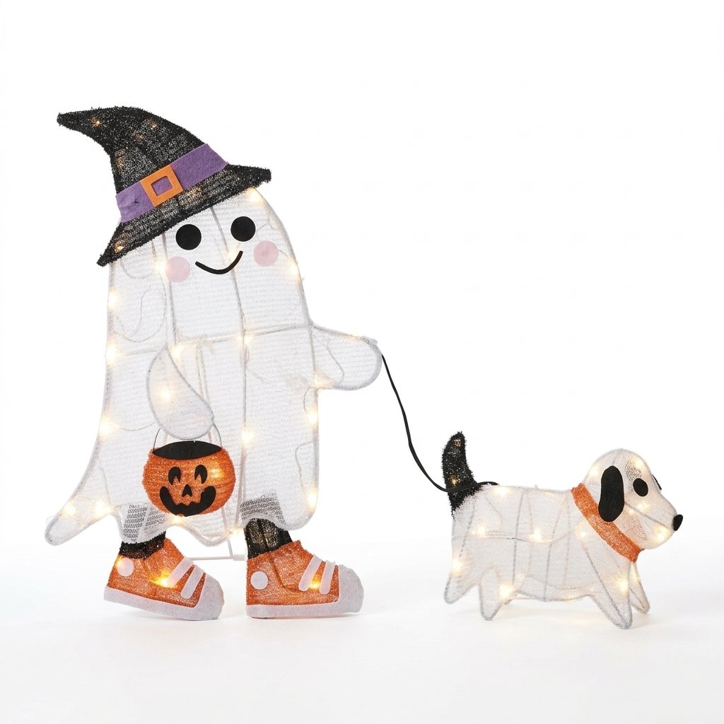 Gustav the Ghost and Dog Companion LED Halloween Garden Decoration with Warm White Lights