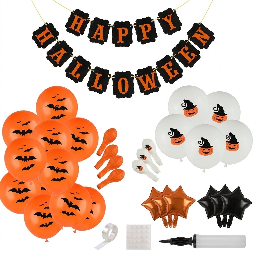 Halloween Balloon Garland Kit with Bat and Pumpkin Latex Designs