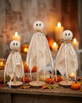 Halloween Ghost Table Decorations, Set of 3 with Wooden Base