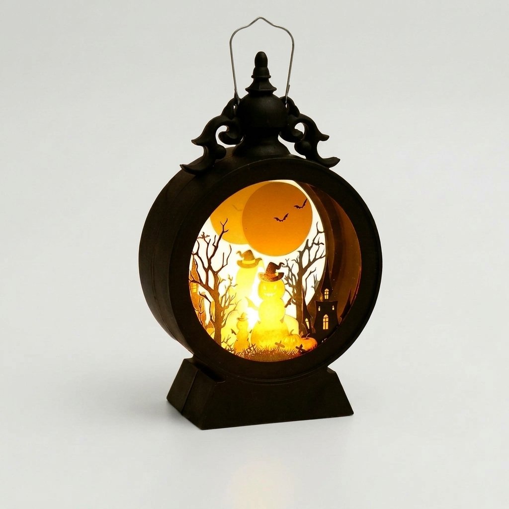 Halloween Gothic Lantern with Warm LED and Silhouette Scene