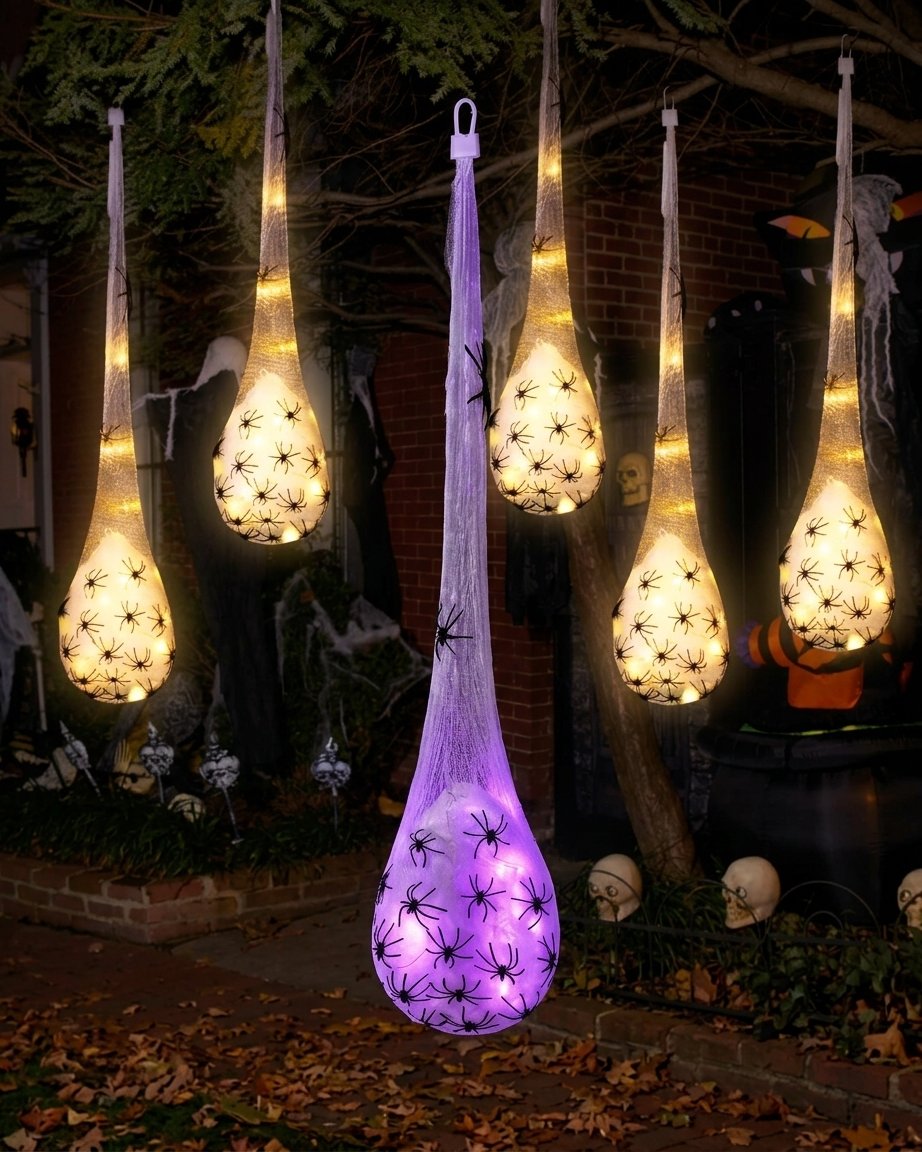 Halloween Hanging Spider Egg Sacs with LED Glow