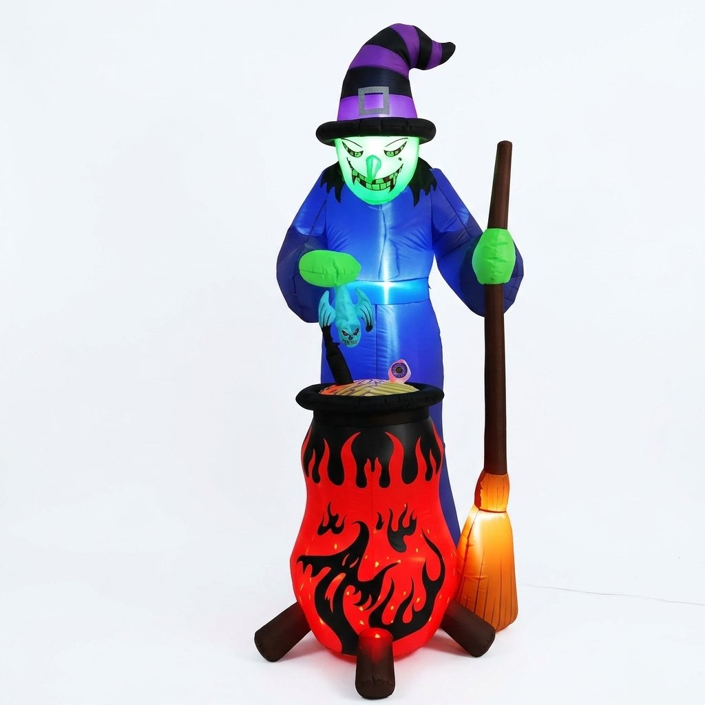 Halloween Inflatable Witch Decoration with Built-In LED Lighting for Outdoor Yard Display