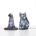 Halloween LED Acrylic Witch's Hat and Black Cat Figures with Built-In Timer – Set of 2