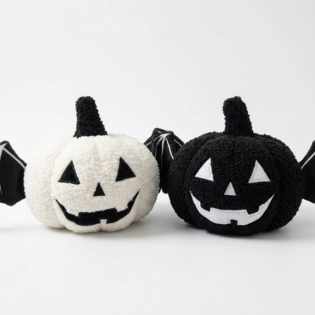 Halloween Pumpkin Plush Cushion with Bat Wings