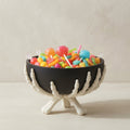 Halloween Skeleton Candy Bowl with Detachable Hands – Matte Black Gothic Serving Bowl for Seasonal Décor