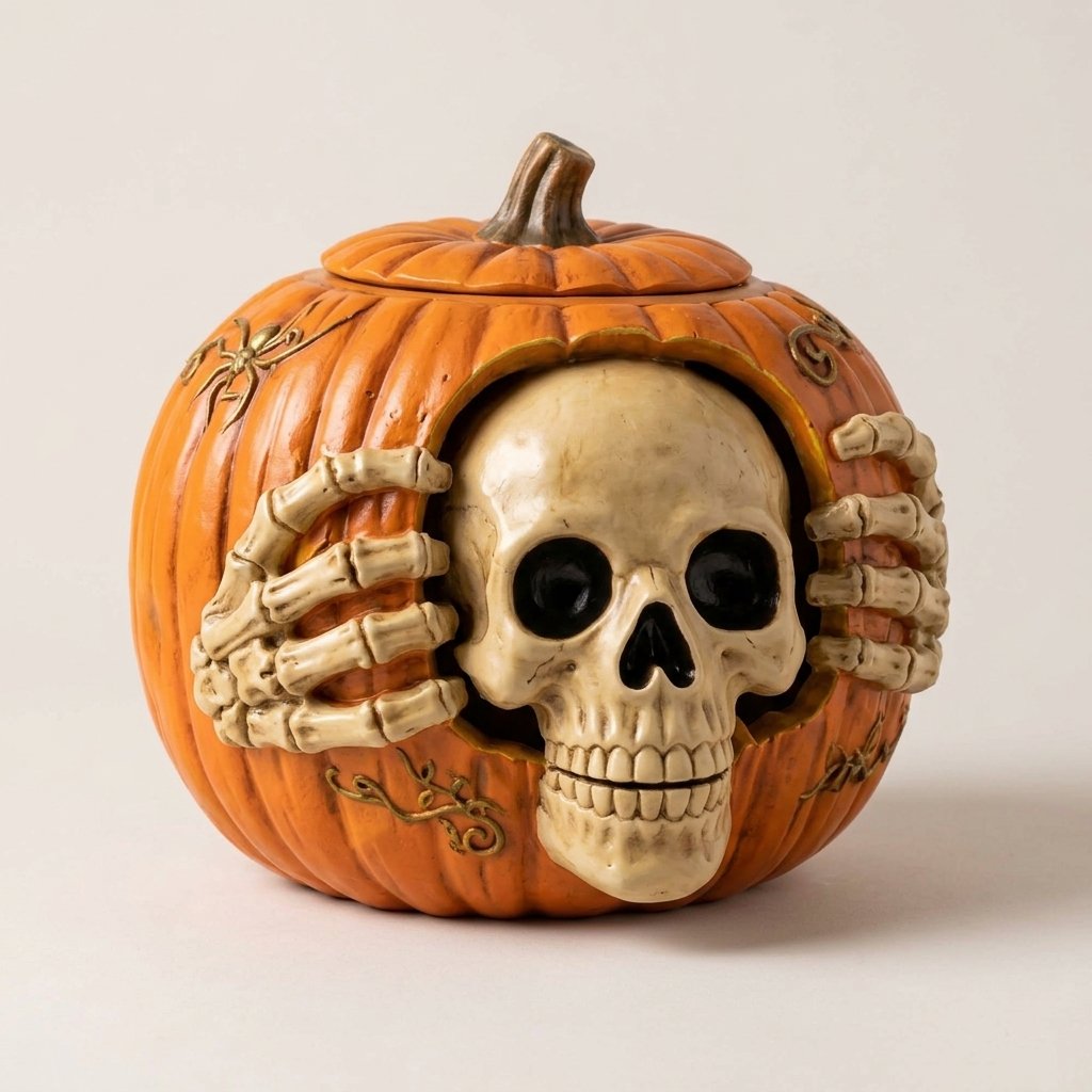 Halloween Skull Pumpkin Candy Jar with Removable Top Hat Lid