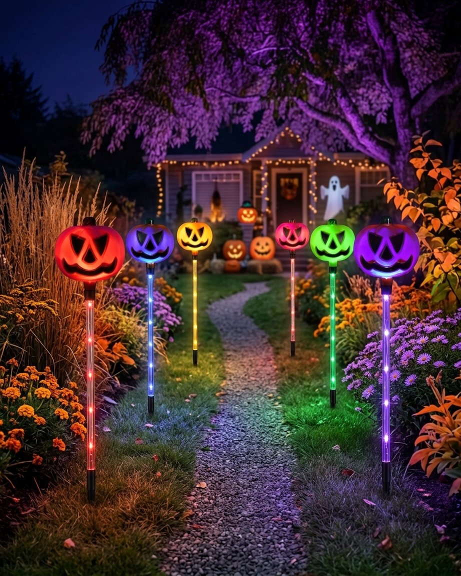 Halloween Solar Pathway Stake Lights with Pumpkin Glow