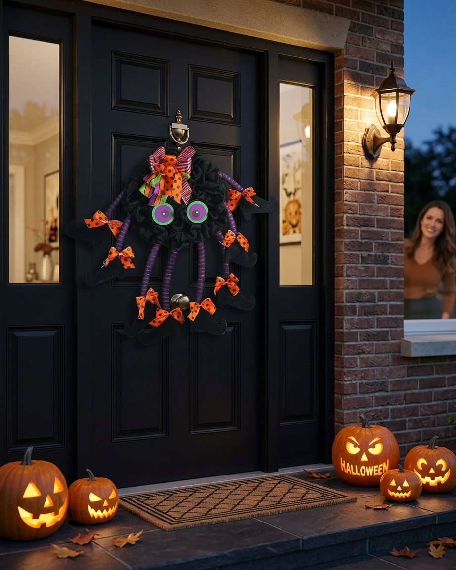Halloween Spider Door Wreath with Witch Legs